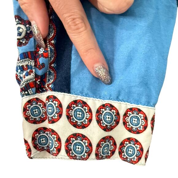 Farm Rio Blue Red White Paisley Collared Button Up Shirt Ruffle Mini Dress sz L - Picture 9 of 16